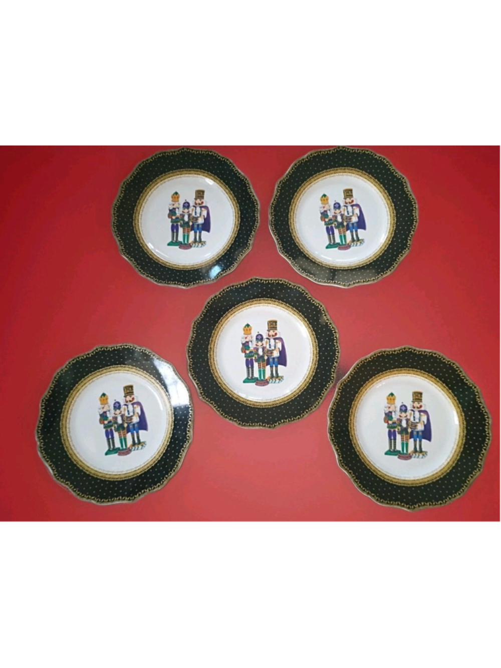 Nutcracker Trio-Robert Stanley-Salad Dessert Plates Set Of 5--8.5"-Navy/Gold